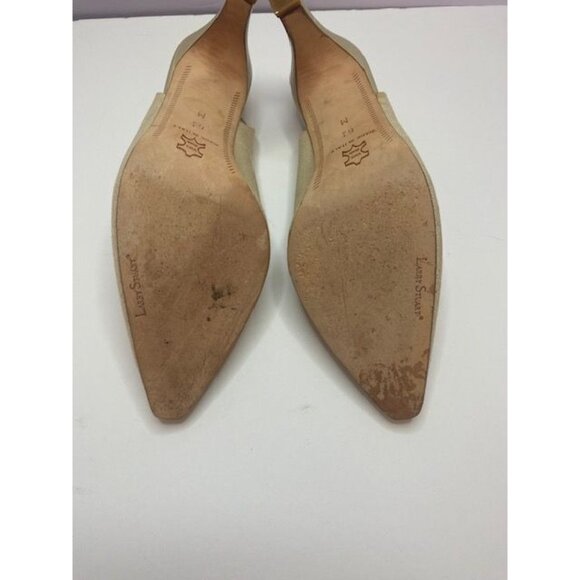 Linen Slingback Heels Larry Stuart Collection 3" heel beige color - Picture 9 of 11